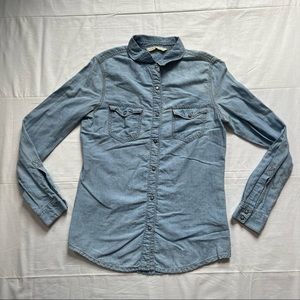 Zara Fitted Denim Jacket Shirt Light Blue